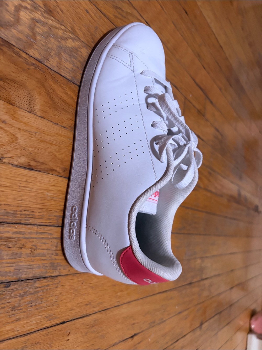 adidas White Low-Top Sneaker with Pink Heel Tab